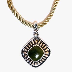 NEW CAROLYN POLLACK Pendant Only Green Nephrite Jade Sterling Snap Hinge AW BOX